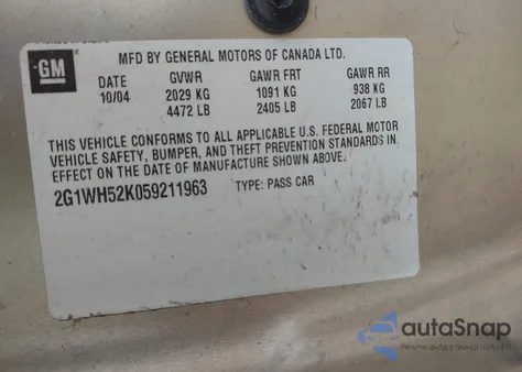 2005 Chevrolet Impala Ls z USA, uszkodzony, nr VIN 2G1WH52K059211963